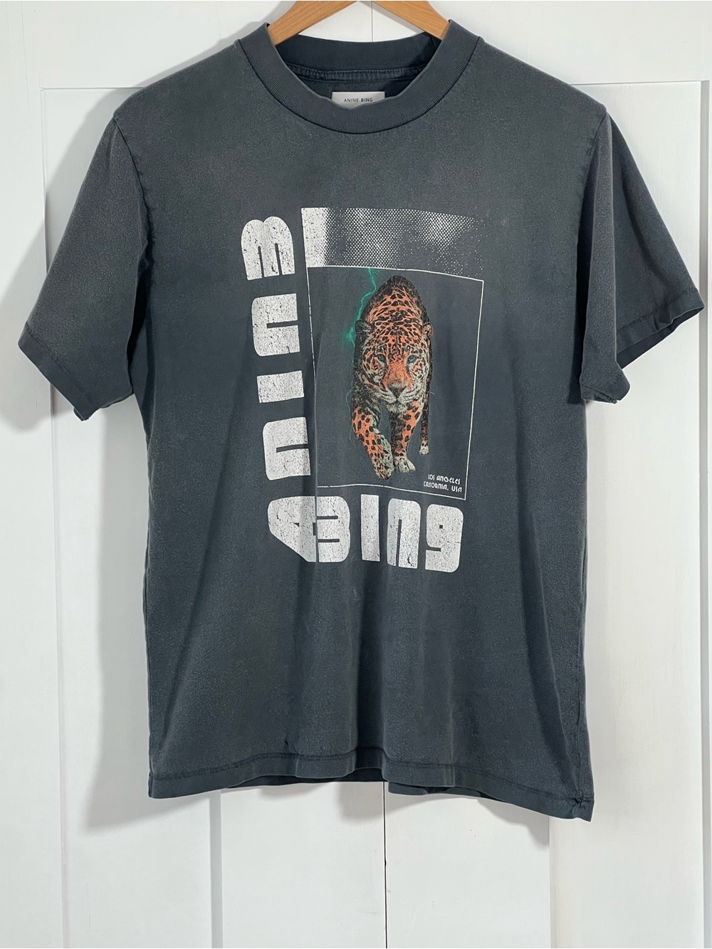 Anine Bing Tiger Graphic T-Shirt Charcoal Gray Size S